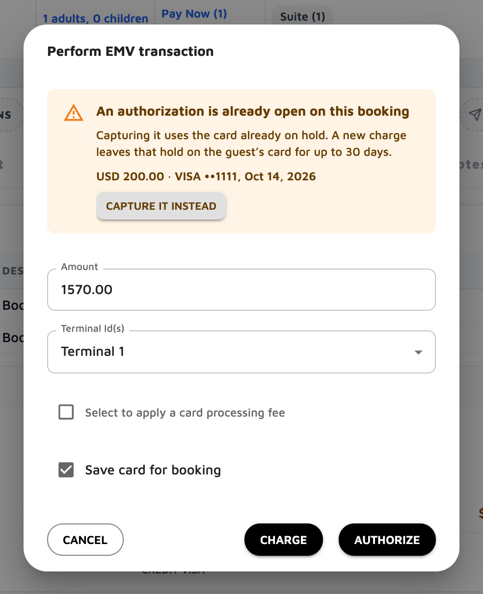Perform EMV transaction, with the notice that an authorization is already open