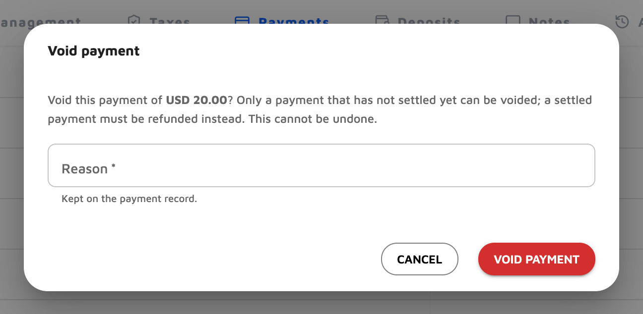 Void a payment that hasn't settled