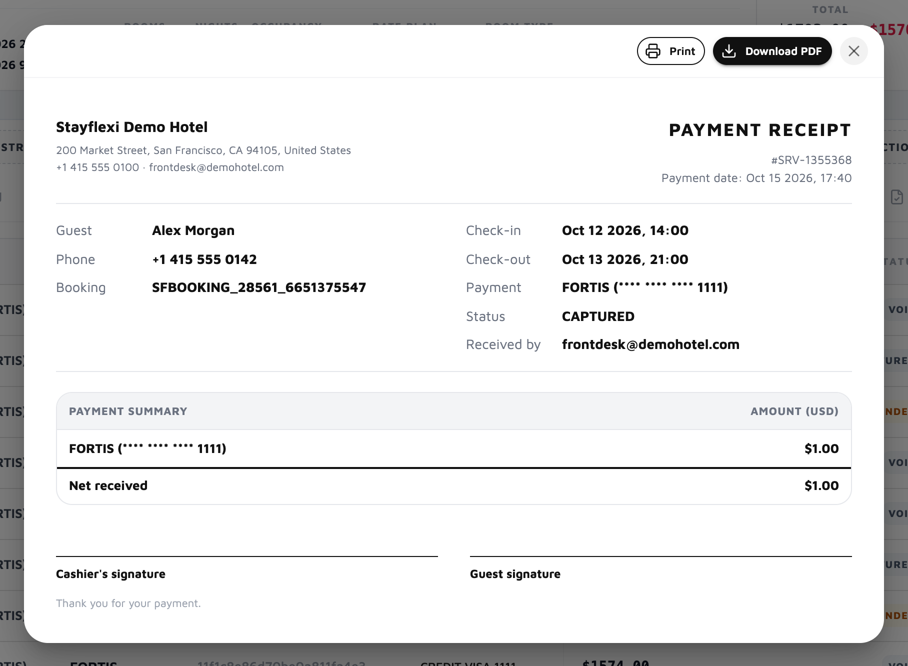 Payment receipt