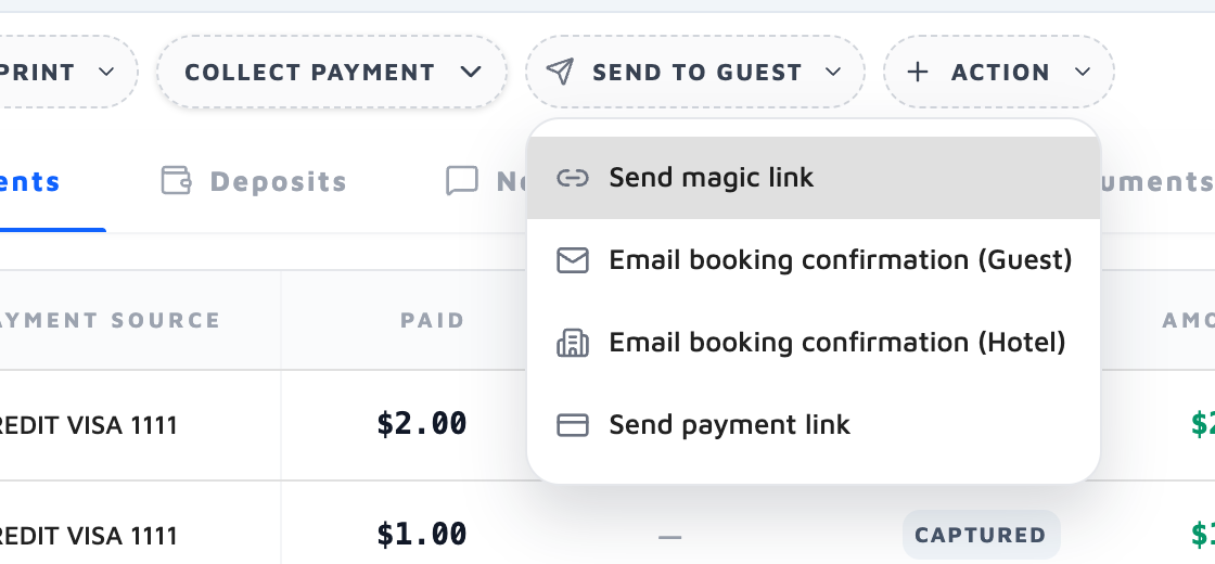 Send to guest menu